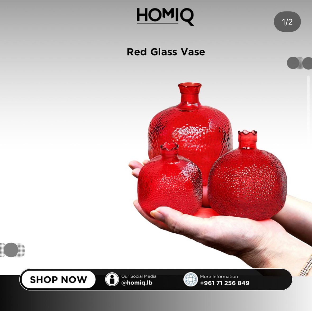 Red glass vase pommegrenade shape 3pcs